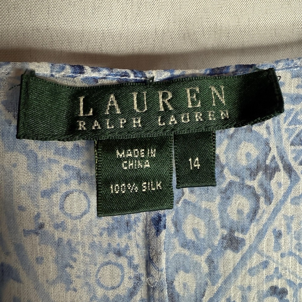 LRL Ralph Lauren Size 14 %100 Silk Sheer Chiffon Babydoll Blouse Top Swim Cover - Picture 5 of 7